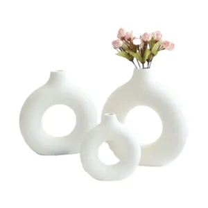 مزهرية بريبي سيراميك فاخرة، 3قطع - أبيض