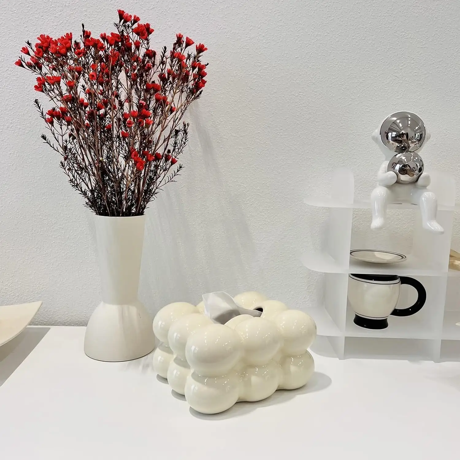 مزهرية أولينن سيراميك أنيقة ومميزة - أبيض - الصورة 4