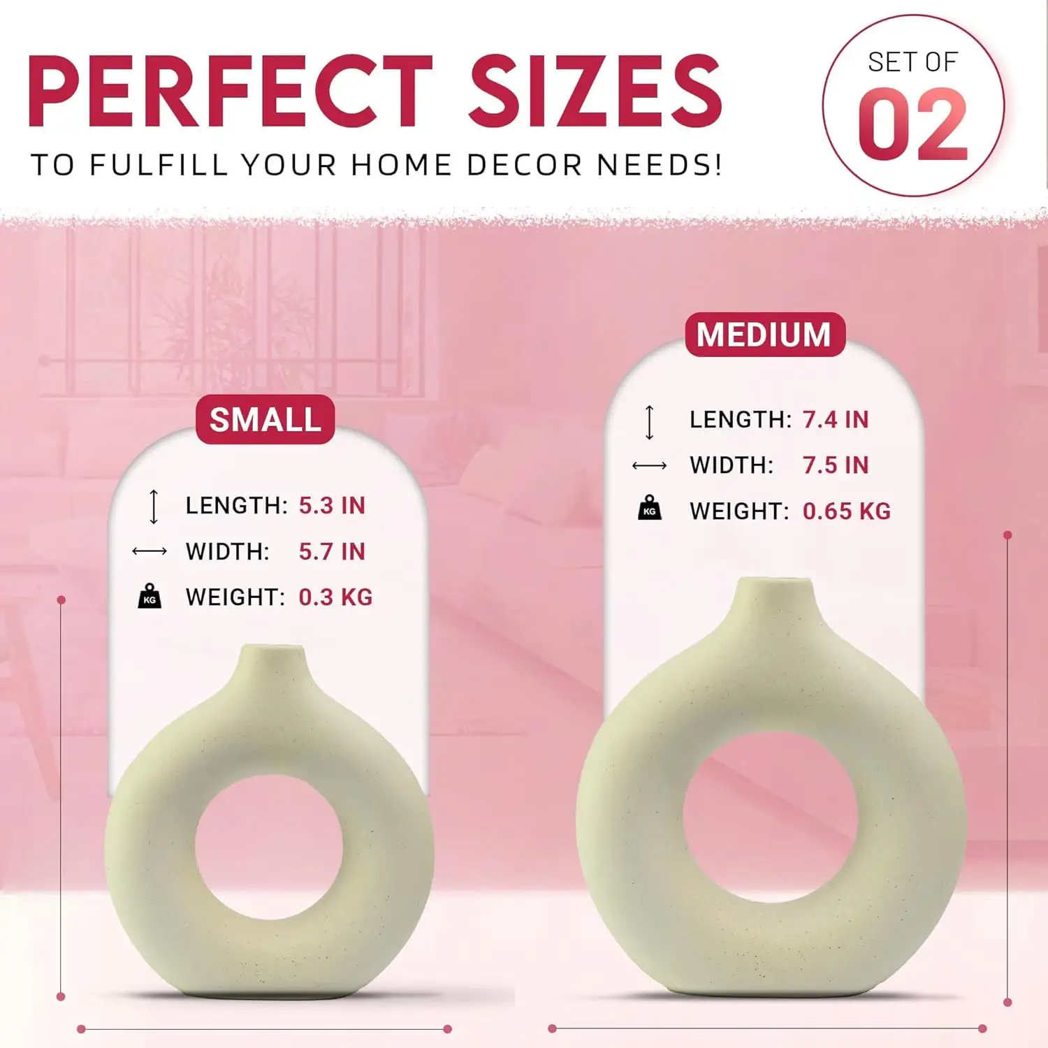 مزهرية بريبي سيراميك فاخرة، 3قطع - أبيض - الصورة 2