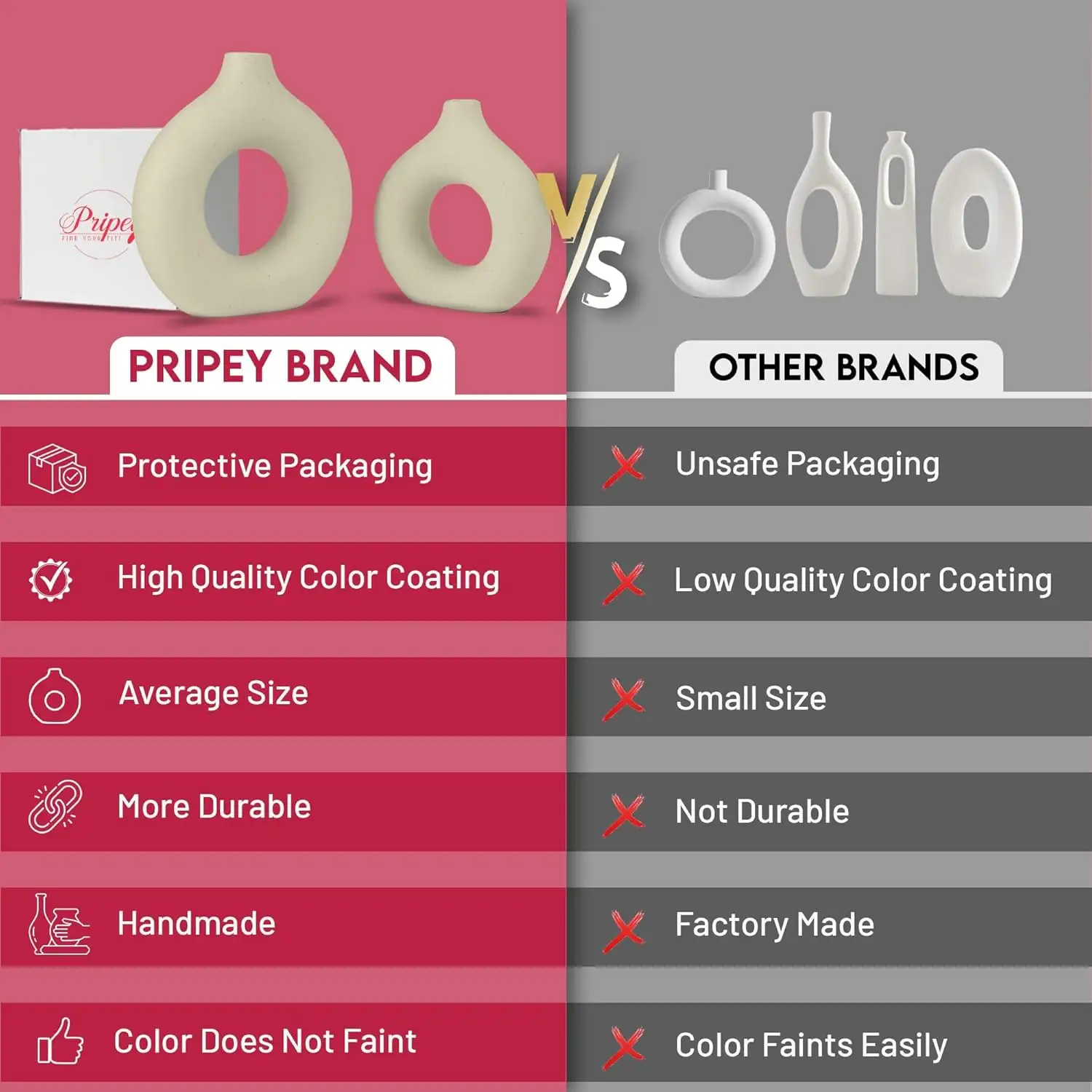 مزهرية بريبي سيراميك فاخرة، 3قطع - أبيض - الصورة 3