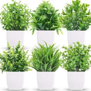 نباتات صناعية صغيرة بمزهريات لغرفة النوم وغرفة المعيشة والديكور