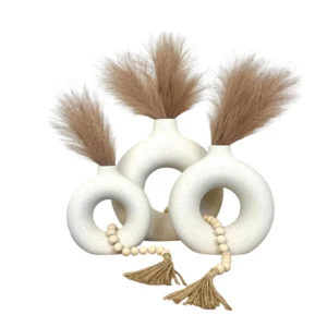 طقم فازة سيراميك، 3 قطع - أبيض